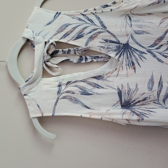 O'neill Colleen Tropical Palm Print Mini Dress Key Hole Sexy Tie Back Neck Med - Picture 3 of 8